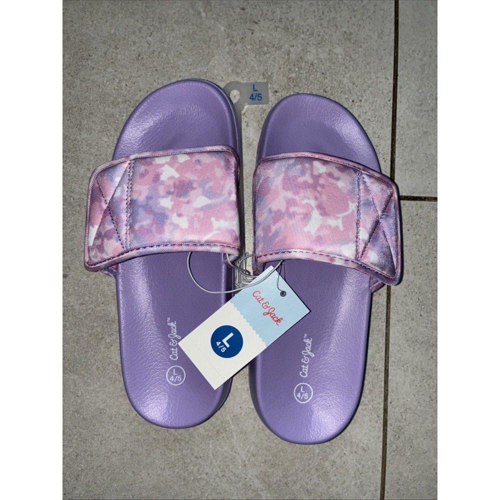 Cat & Jack New Pink & Purple Flip-Flop Slides Girls Size Large 4/5 Water Beach